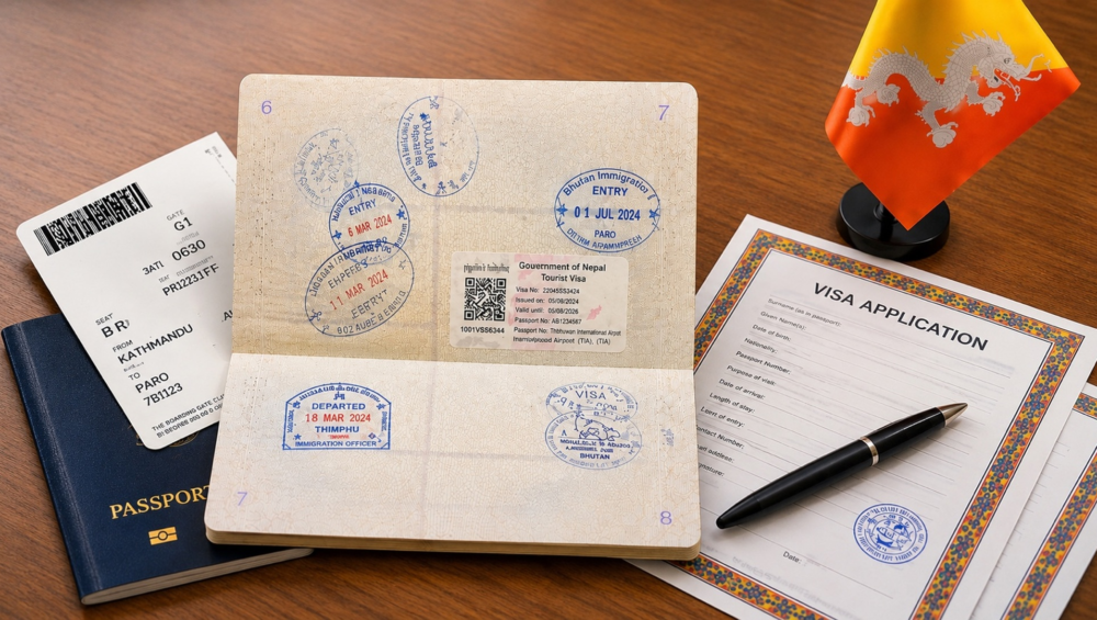 How to get a visa for Bhutan – passport, visa application and Bhutan flag