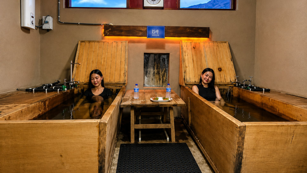 Traditional hot stone bath in Bhutan